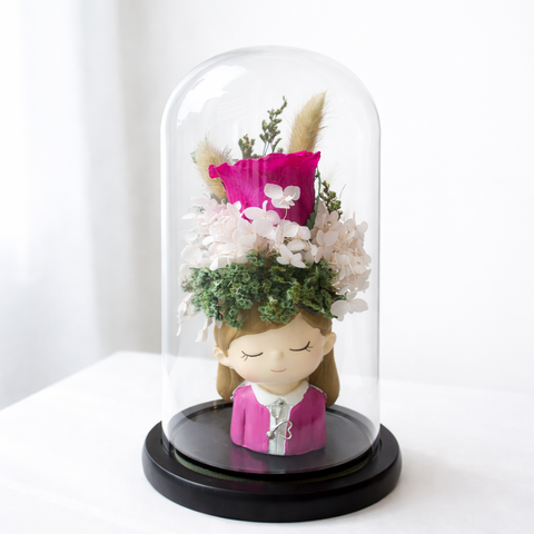 Preserved flower glass dome with medical girl figurine gift for nurses, doctors, and medical graduates