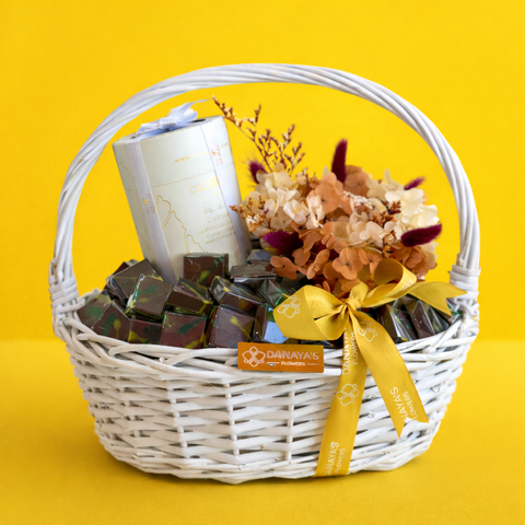 Gift basket with chocolates, flowers for ramadan gifting