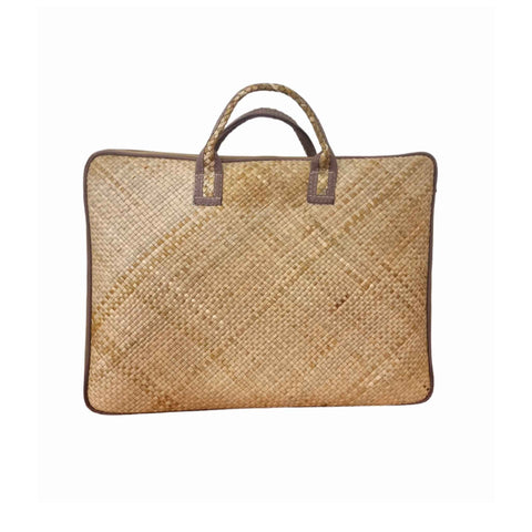 Woven bag with a handle on a white background