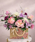 bouquet of flowers in a handbag