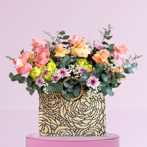 Tropical Bloom in Handwoven Bag