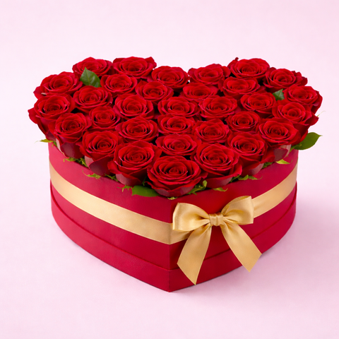 Luxury heart-shaped red rose box for Valentine’s Day flower delivery in UAE