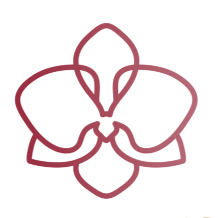 Red floral design on a white background