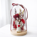 Preserved red rose glass dome gift for mom with angel figurine and heart on wooden base