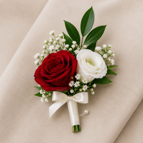 Red & White Cascading Bridal Bouquet | Artificial Flowers