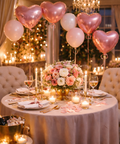 romantic dinner setup for two with flowers candles and balloons in abu dhabi